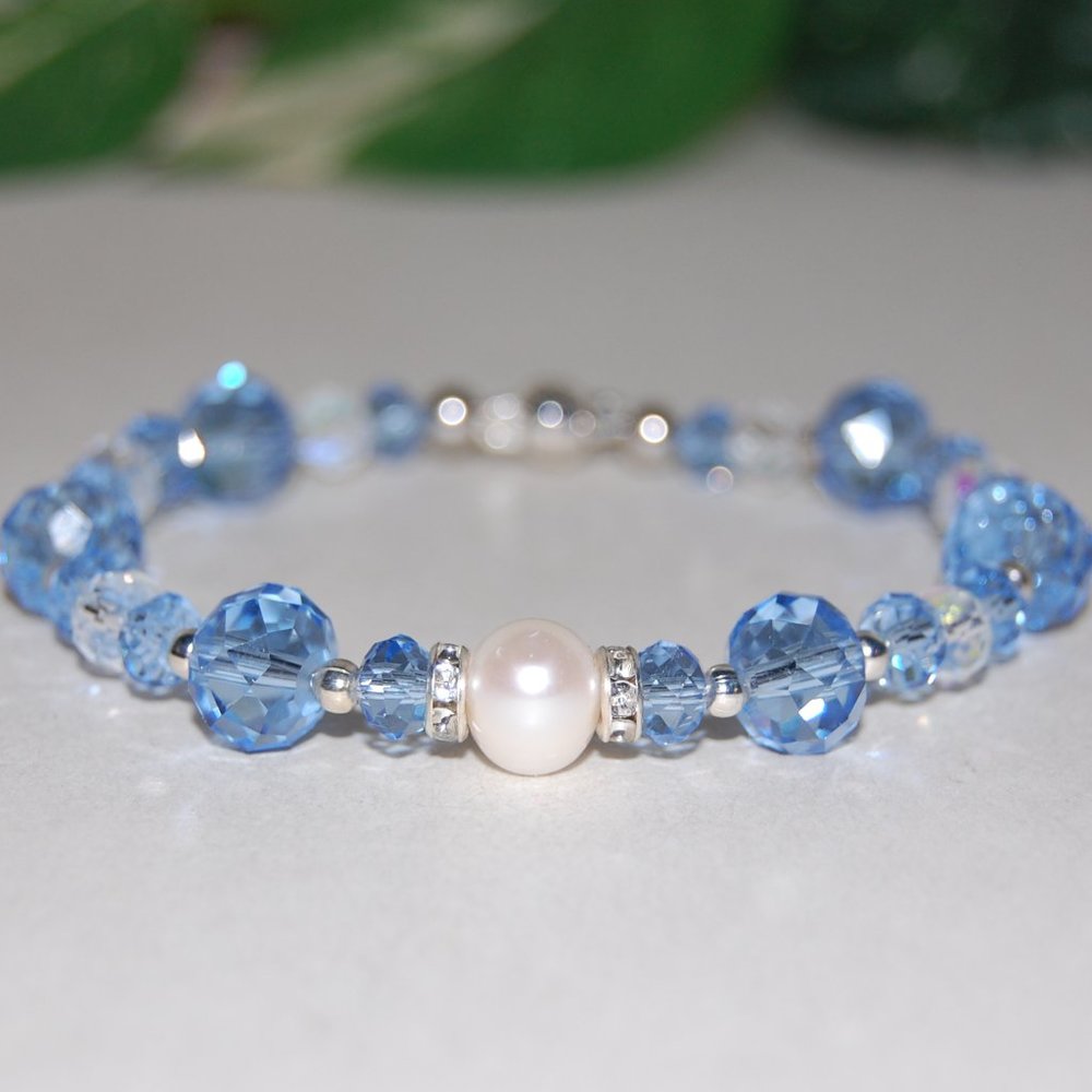 Freshwater Pearl Bracelet,Black Bracelet,Pearl and Black Glass Beads Bracelet